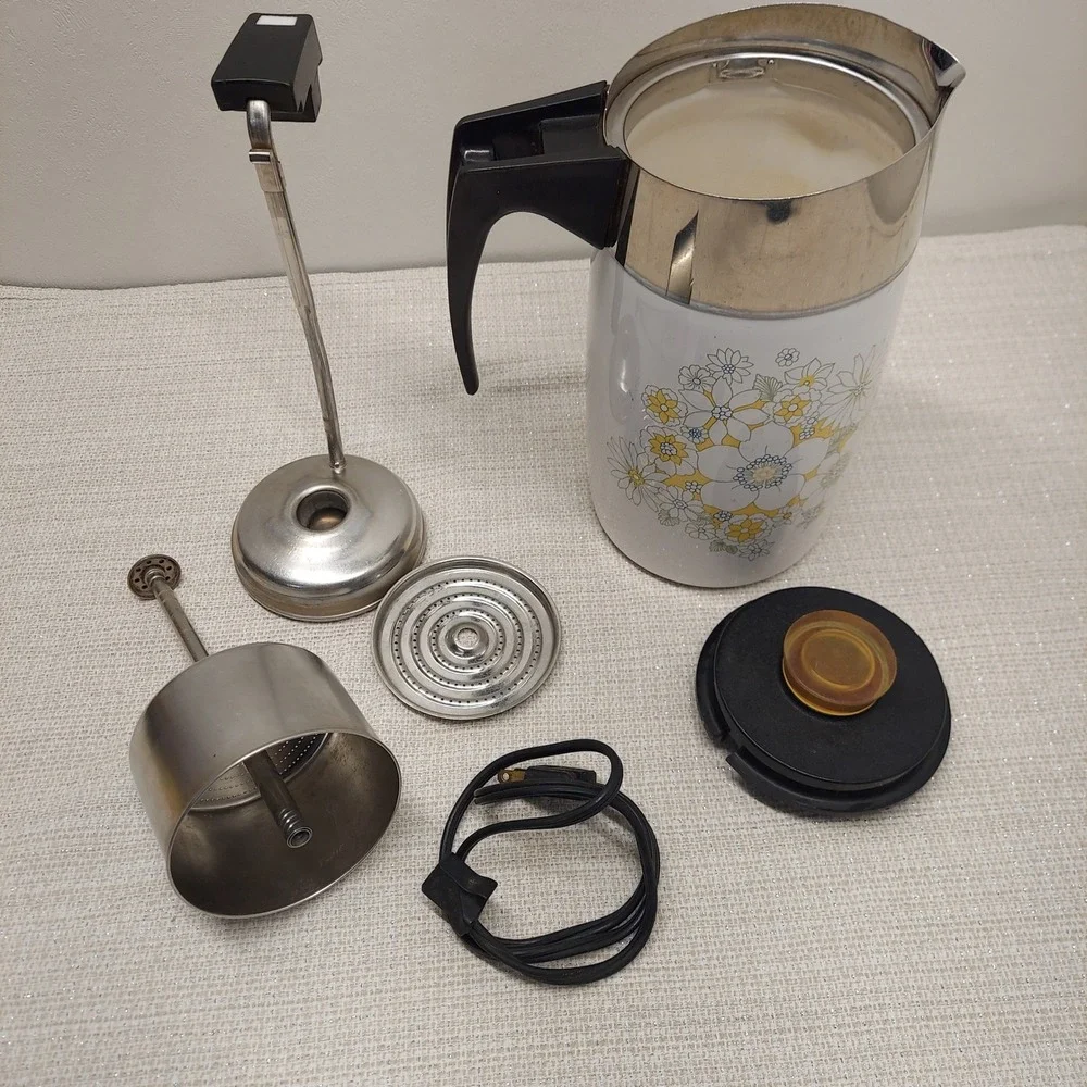 Corning Ware Floral Bouquet 10 Cup Electric Percolator Coffee Pot Complete Works - Picture 2 of 13